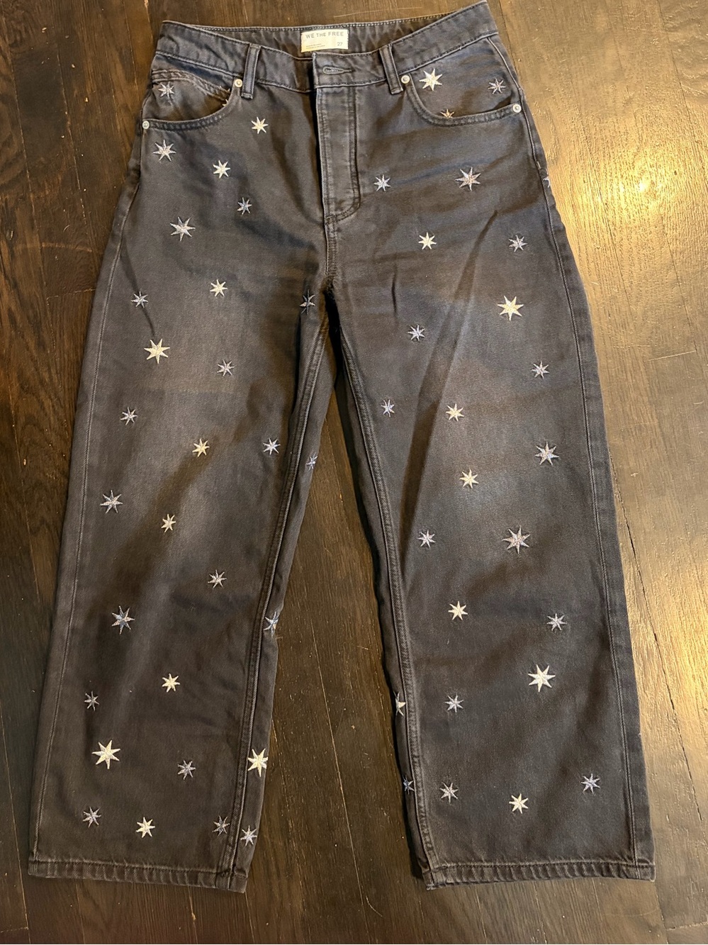 We The Free Black Star Embroidered Cropped Jeans